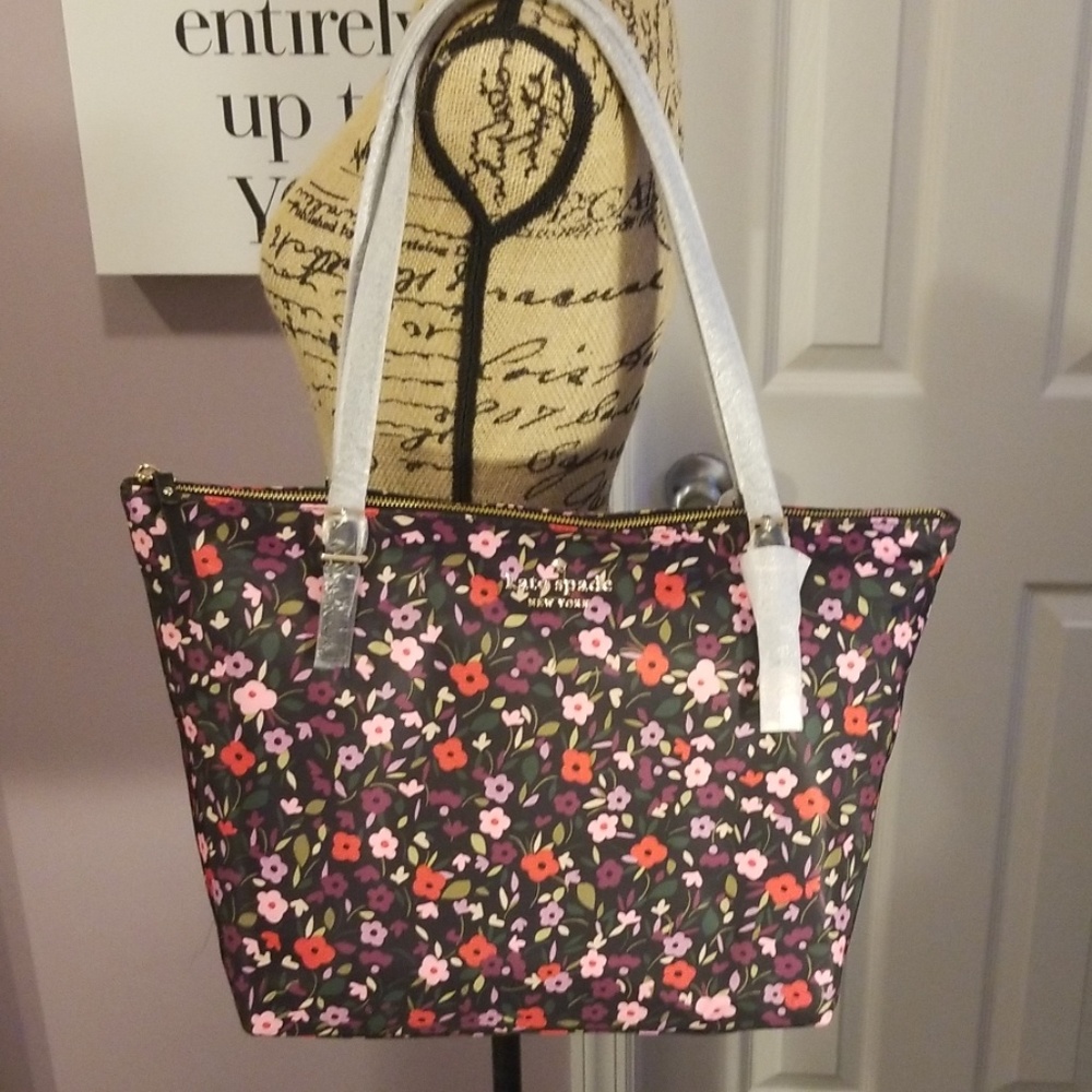 kate spade Floral Tote in Black with Pink & Red Flowers